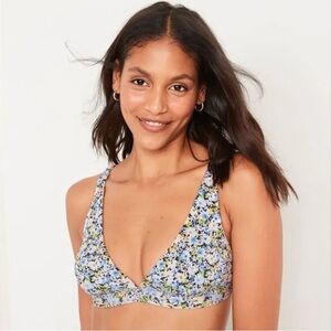 NWT Old Navy Piqué Classic Plunge Triangle Bikini Swim Top Blue Floral Ditsy 2XL